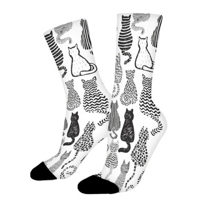 Black And White Cats Women Printed Crew Socks Funny Funky Socks Soft Polyester Novelty Gifts for Artists Men