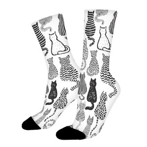 Black And White Cats Women Printed Crew Socks Funny Funky Socks Soft Polyester Novelty Gifts for Artists Men - 1 of 1