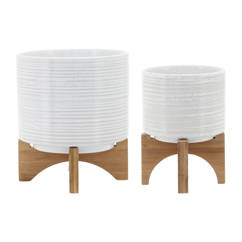Set of 2 Ceramic Planters on Stand Speckled White - Sagebrook Home, 3 of 10
