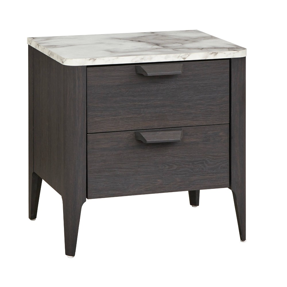 Buylateral Keely Nightstand Charcoal Gray: Modern Bedside Table with Faux Marble Top, Storage Drawer