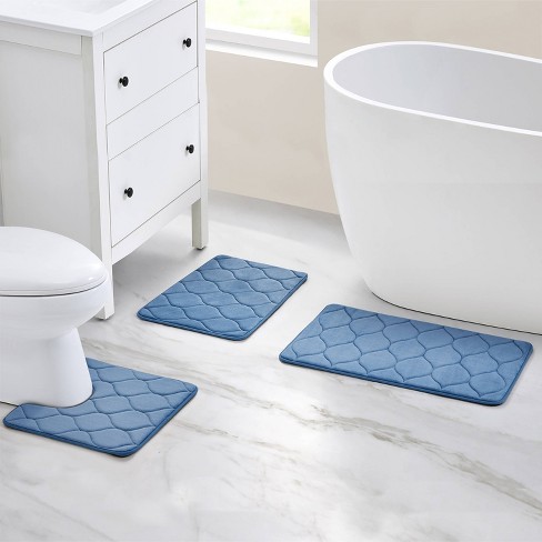 Home Textiles Clearance 3PC Bathroom Rug Set Bathroom Toilet Carpet  Anti-Slip Mat Floor Mat Blue