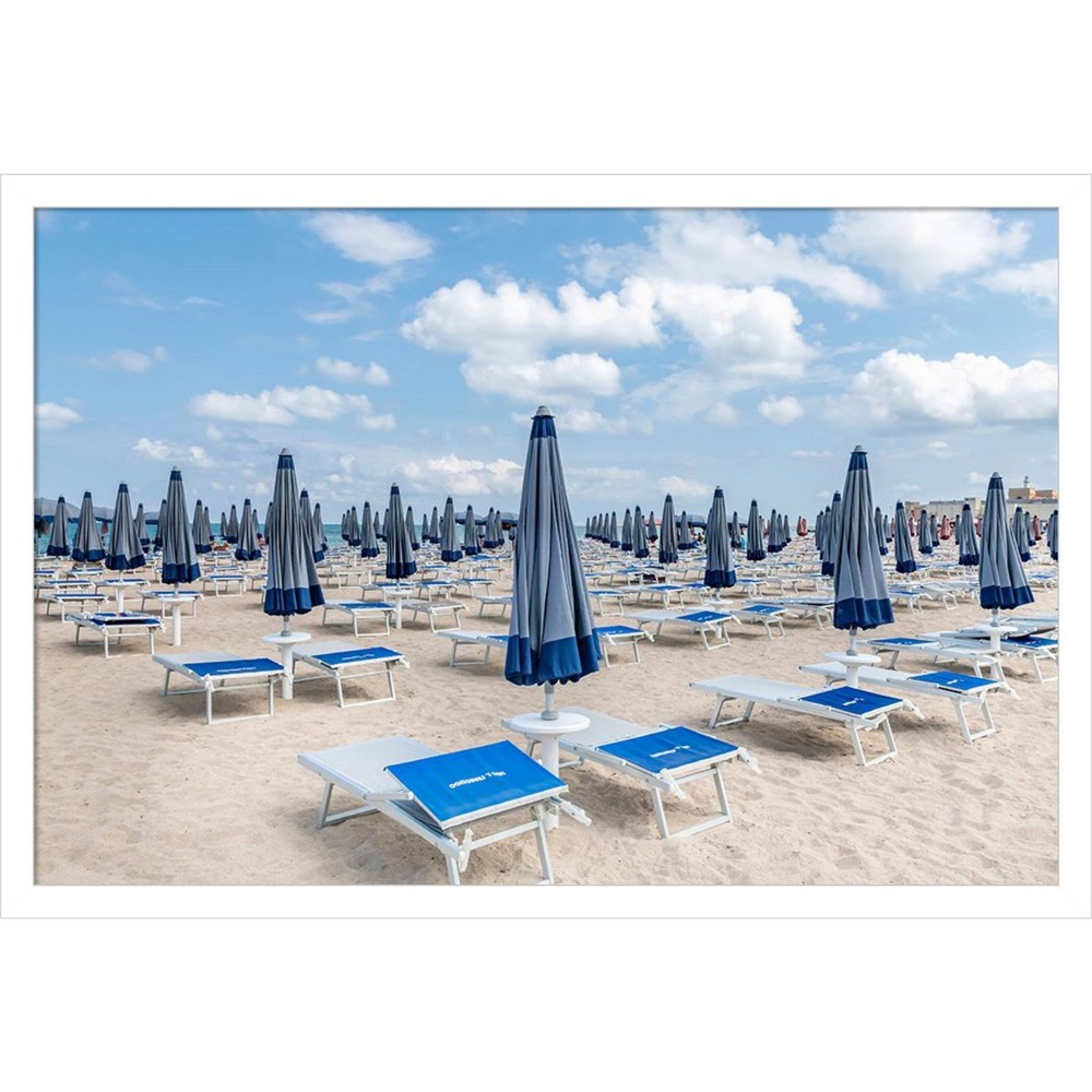 Amanti Art Italian Beach Umbrellas by Richard Silver Wood Framed Wall Art Print