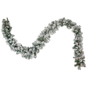 Northlight 9' x 10" Pre-lit Flocked Madison Pine Artificial Christmas Garland, Clear Lights