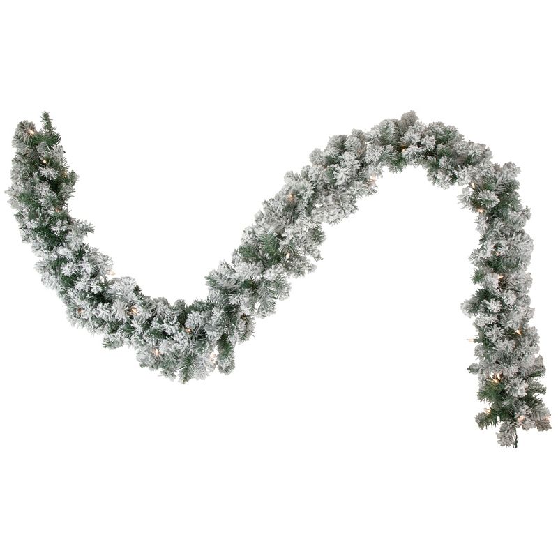 Northlight 9' x 10" Pre-lit Flocked Madison Pine Artificial Christmas Garland, Clear Lights, 1 of 4