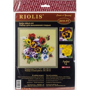 RIOLIS Stamped Cross Stitch Kit 7.75"X7.75"-Pansies Satin Stitch - 1 of 2