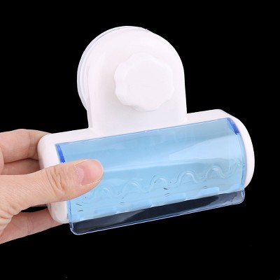 PiccoCasa Household Bathroom Mounted Suction Cup Five Racks Plastic Toothbrush Holder 4.7" x 2" x 4.3" Blue White 1 Pc