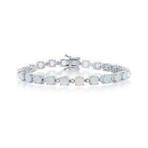 Opalata Sterling Silver, Alternating Round White Opal & CZ Tennis Bracelet - White - 7.25 Inch - 1 of 2