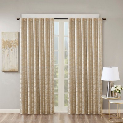 PAGED Jacquard Lined Blackout Curtain Panel with Total Blackout Rod Pocket and Back Tab, Darkening Privacy for Living Room, 84 inch ,1 Pc, Gold