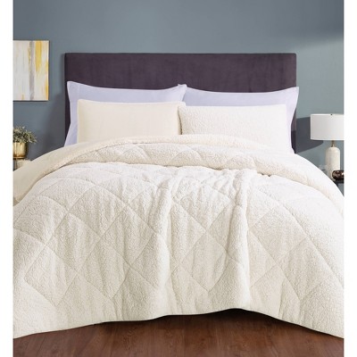 Videri Home Full Queen Cozy Faux Shearling Comforter Set Ivory 