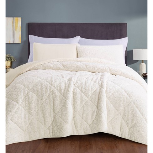 Full/queen Cozy Faux Shearling Comforter Set Ivory - Videri Home : Target