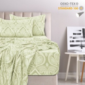 4 Piece Bed Sheets Printed Microfiber Sheet Set Ultra Soft, Easy Care Paisley Printed Sheets - Lux Decor Collection - 1 of 4