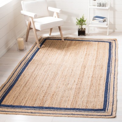 Handmade Navy and Natural Jute Rectangular Area Rug, 4' x 6'