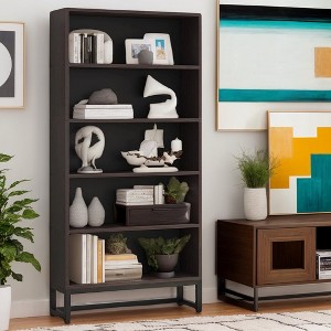 Hommoo 70.8” Bookcase, Large Bookshelf Organizer with 5-Tier Storage Shelves with LED Lights powered by USB - 1 of 4