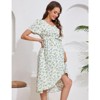 Coolmee Women's Floral Maternity Dress V Neck Short Puff Sleeve Swing Maxi Dresses Casual for Photoshoot Baby Shower - 2 of 4