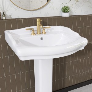 23 in. W x 19 in. D White Ceramic Rectangular Vessel Sink with Predrilled 3 Holes, Pedestal Sink Combo Bathroom Sink - 1 of 4