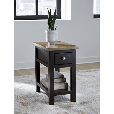 Brown Two-Tone Wood Rectangular End Table with Storage