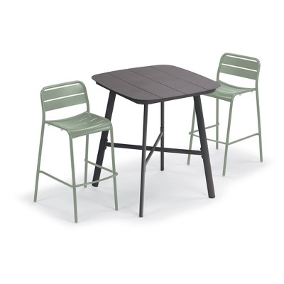 Eiland 3pc Patio Set with 36" Square Bar Table & 2 Kapri Bar Chairs - Sage - Oxford Garden