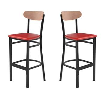Flash Furniture Wright Set of 2 Commercial Grade Barstools with 500 LB. Capacity Steel Frame, Solid Wood Seat, and Boomerang Back
