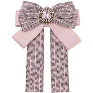 Elerevyo Women Ribbon Brooch Pin Striped Long Tail Bow Ties - 1 of 4