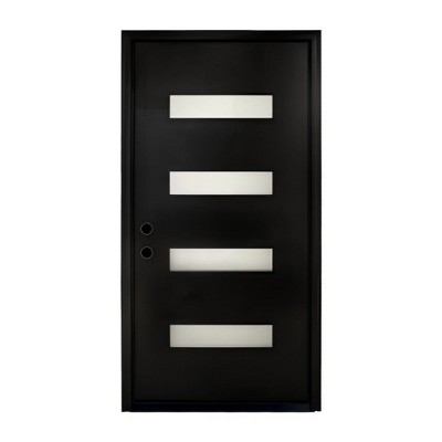 Chic Crate 36x80 Fiberglass Entry Door with Frosted Glass, Left Hand Inswing, Brickmould & Vinyl Frame