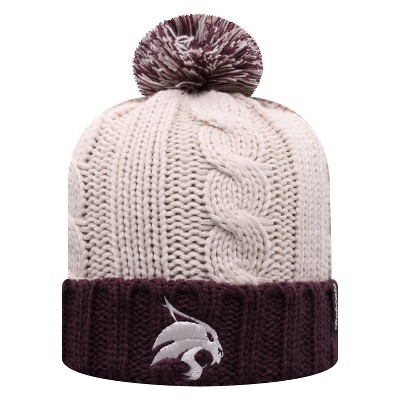 NCAA Texas State Bobcats Women's Natural Cable Knit Cuffed Beanie with Pom