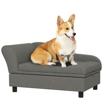 PawHut Pet Sofa, Dog Sofa, Elevated Pet Bed for Small and Medium Dogs, with Hidden Storage, Soft Tufted Cushion