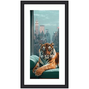 Kate and Laurel Framed Art Graceful Tiger in New York Panel by Michael Schauer, 24x43, Oliver Black Narrow - 1 of 4