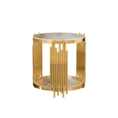 Dolonm Stainless Steel Round Glass End Table，Side Table