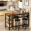 Hooseng 3-Piece Dining Room Table Set with 2 Upholstered Bar Stools, Modern Farmhouse Style Bar Table Set for 2 with Multiple Tier Storage Shelves - 2 of 4