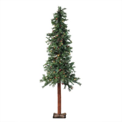 Allstate Floral 7' Pre-Lit Slim Traditional Woodland Alpine Artificial Christmas Tree - Multicolor Lights