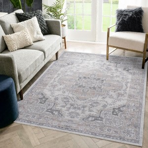 Gulches Luxurious Ivory/Beige Oriental Area Rug - Non-Shedding & Stain Resistant - 1 of 4