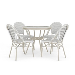 Martha Stewart Lily Pond Indoor-Outdoor Bistro Dining Table with 4 Stackable Bistro Chairs - 1 of 4