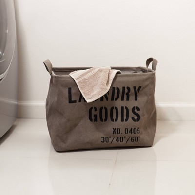 Khaki Green Collapsible Canvas Laundry Basket with Handles