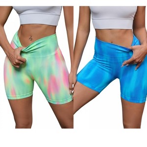 INSPIRE CHIC 2 Pcs Women's High Waist Tie Dye Tummy Control Workout Running Biker Thigh Slimmers - 1 of 4