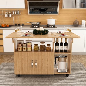 GDFStudio Bex Modern Wooden Folding Table with Storage Shelves and Wheels - 1 of 4