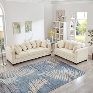 2-pieces Velvet Upholstered Sofa Set with Square Arms and Nailhead Trim, with Hidden Storage - 1 of 4