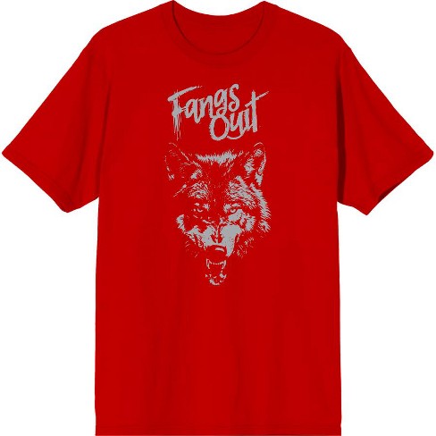 Fangs Out Wolf Album Cover Adult Red Crew Neck Short Sleeve Tee Small