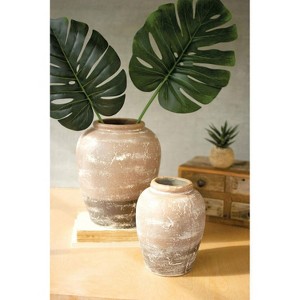 Ceramic Two-Toned Urns, 12" Tall, White-Washed Finish, Decorative Tan Ceramic (Set of Two) by Kalalou - 1 of 3