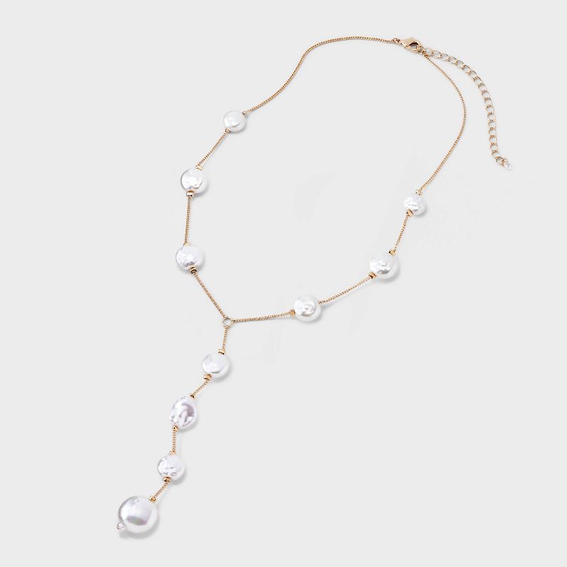 Pearl Station Y-Line Necklace - A New Day&#8482; White/Gold, 4 of 6