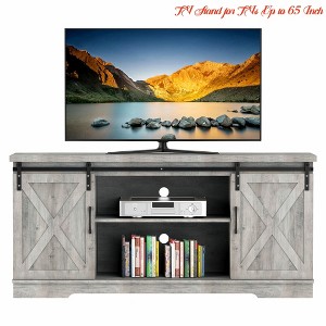 Living Room TV Stand for 65 Inch TV, Farmhouse Entertainment Center w/Sliding Barn Doors & Storage Cabinet, Modern Wood Media Console Table - 1 of 4