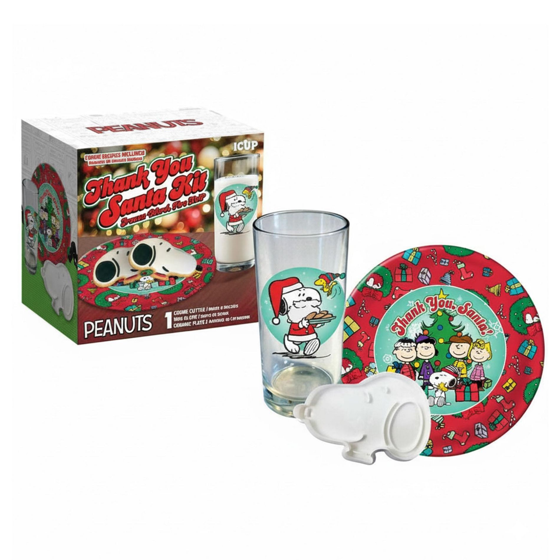 ICUP, Inc. Peanuts "Thank You, Santa" Gift Set | Glass, Plate, and Cookie Cutter