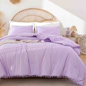 BAGOKIE 3-Piece Bed in a Bag Comforter Set with Pom Fringe - 1 of 4