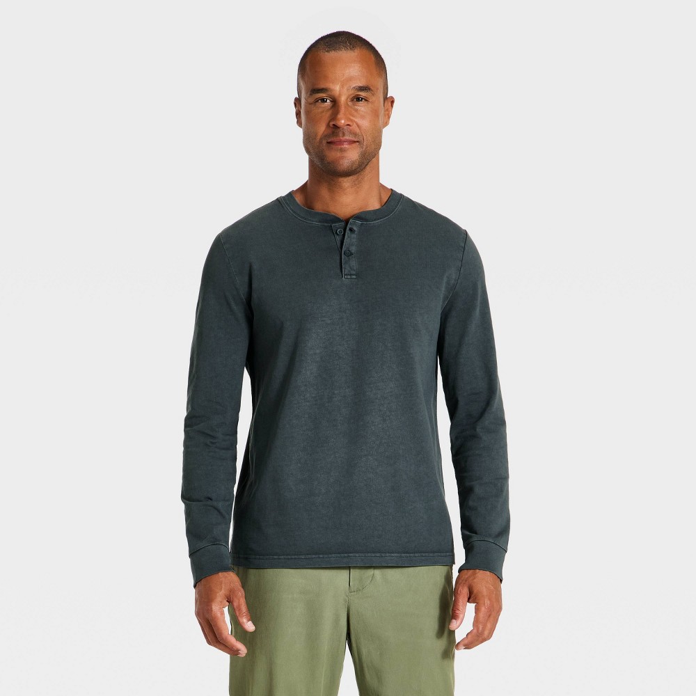 Men's Vintage Long Sleeve Lightweight Texture Henley Shirt - Goodfellow & Co™ Hematite L
