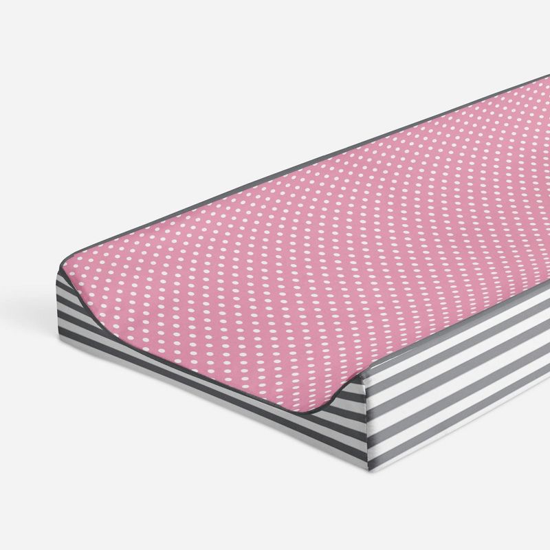 Bacati - Elephants Pink/Gray Pink Pin Dots Quilted Top Changing Pad Cover, 1 of 9