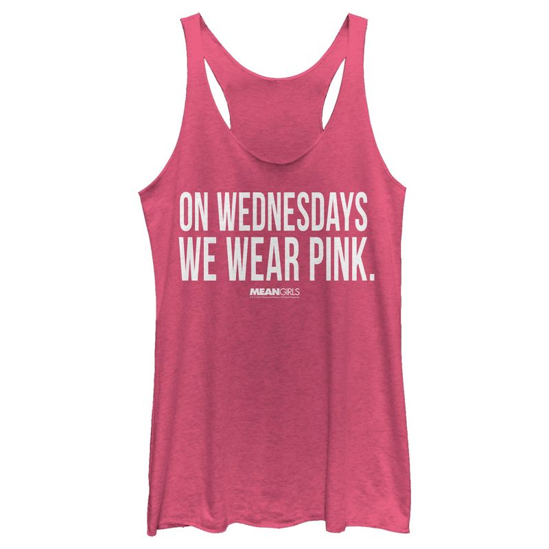 Women's Mean Girls On Wednesdays We Wear Pink Quote Racerback Tank Top, 1 of 5