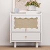 FONTOI Wooden Nightstand with Rattan-Woven Storage Cabinet and 1 Drawer, Elegance Storage Solutions for Bedroom, White, 13.5"*21.45"*19.5" - 4 of 4