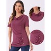 INSPIRE CHIC Women's Cowl Neck Short Sleeve Button Decor Ruched Front Casual  Basic T-shirt - 2 of 4