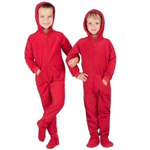 Footed Pajamas - Bright Red Toddler Hoodie Fleece One Piece - 1 of 4