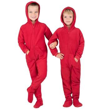 Footed Pajamas - Bright Red Toddler Hoodie Fleece Onesie