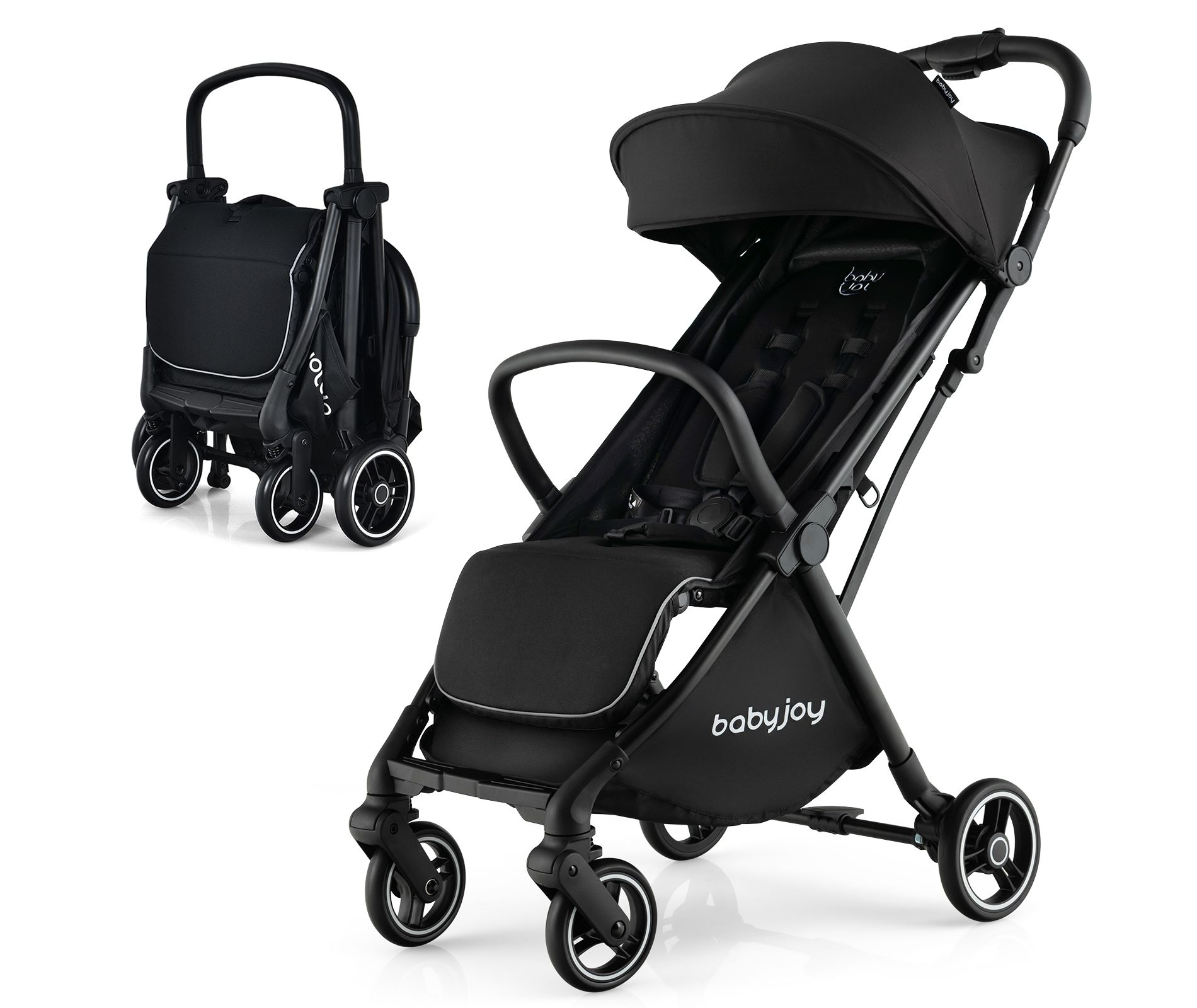 Infans Baby Stroller, Lightweight Infant Stroller with Aluminum Frame, 5-Point Harness, Adjustable Backrest & Canopy, One-hand Folding Infant Carriage